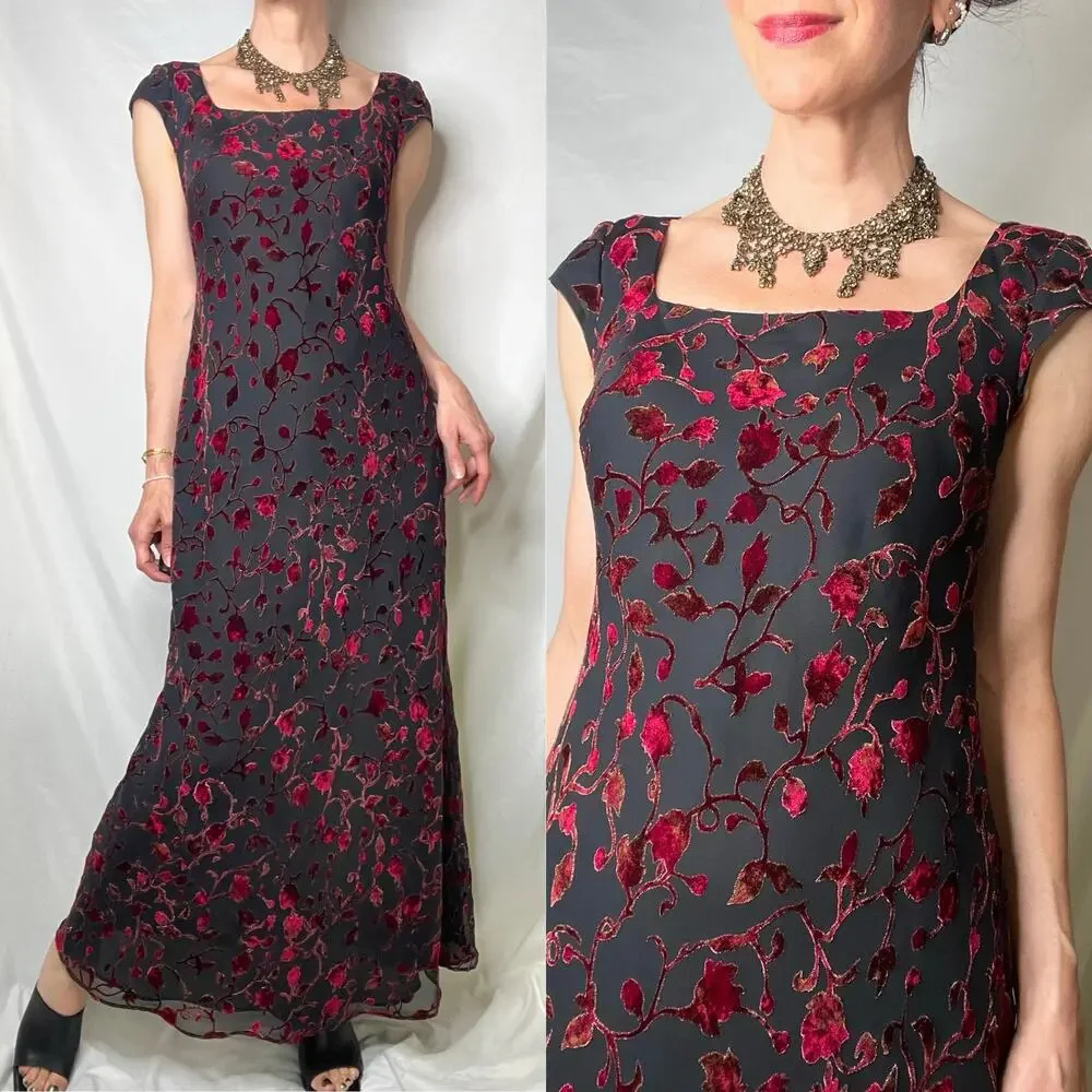 Vintage velvet burnout floral prom‎ formal dress maxi gown Ann Taylor 90s Y2K - Picture 14 of 14